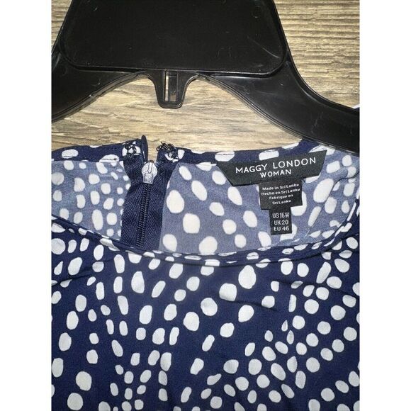 MAGGY LONDON Navy White Dot Print Cuff Sleeve Midi Dress. Size 16W. NWT. 7 - Picture 7 of 11